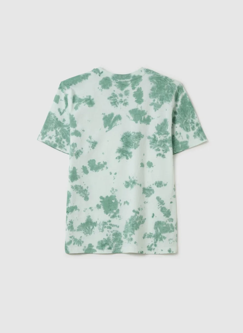 او في اس Tie-Dye T-Shirt With Printed Lettering