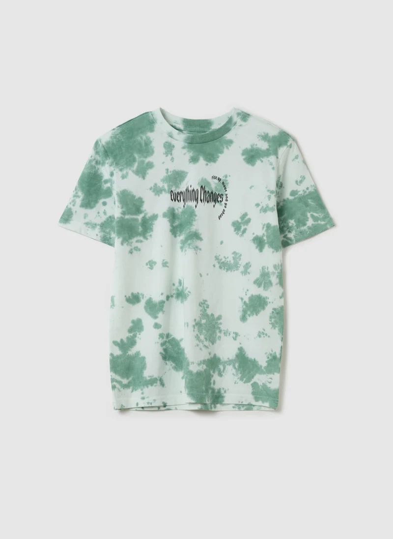 او في اس Tie-Dye T-Shirt With Printed Lettering