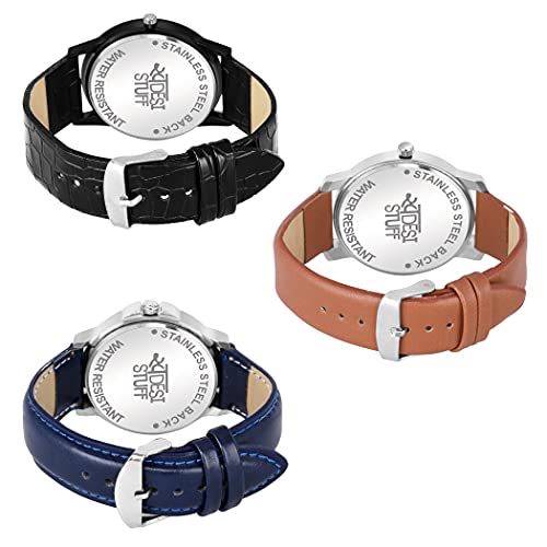 SWADESI STUFF Leather Analogue Men Watch (Set of 3) (Multicolored Dial Multicolored Colored Strap), Black Band - Image 5