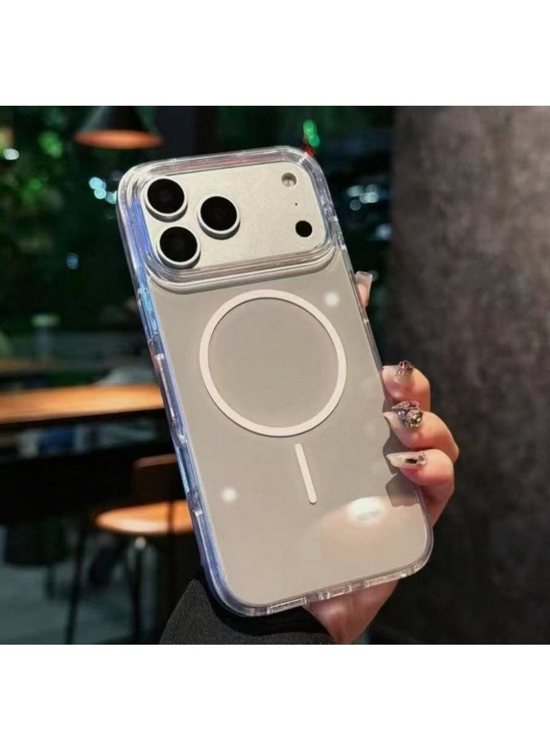 أكاليكس جراب شفاف مغناطيسي ملون الظهر لهاتف آيفون 17 Pro ، متوافق مع ملحقات ماج سيف | تيتانيوم طبيعي