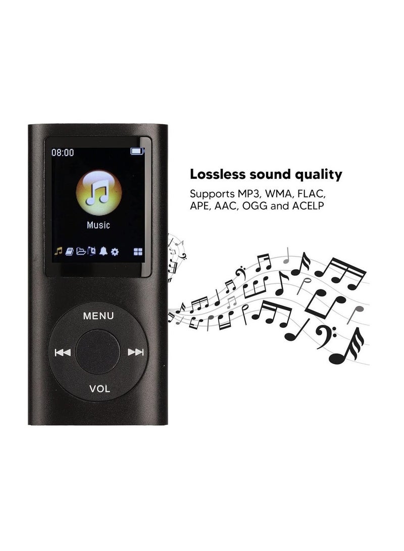 MP3 Player Music Player Supports Up To 64GB Slim Classic Digital 1 8in LCD Screen Mini USB Port With FM Radio Voice Recorder Speaker Lossless Sound Earphones Included (Black)  - Image 2