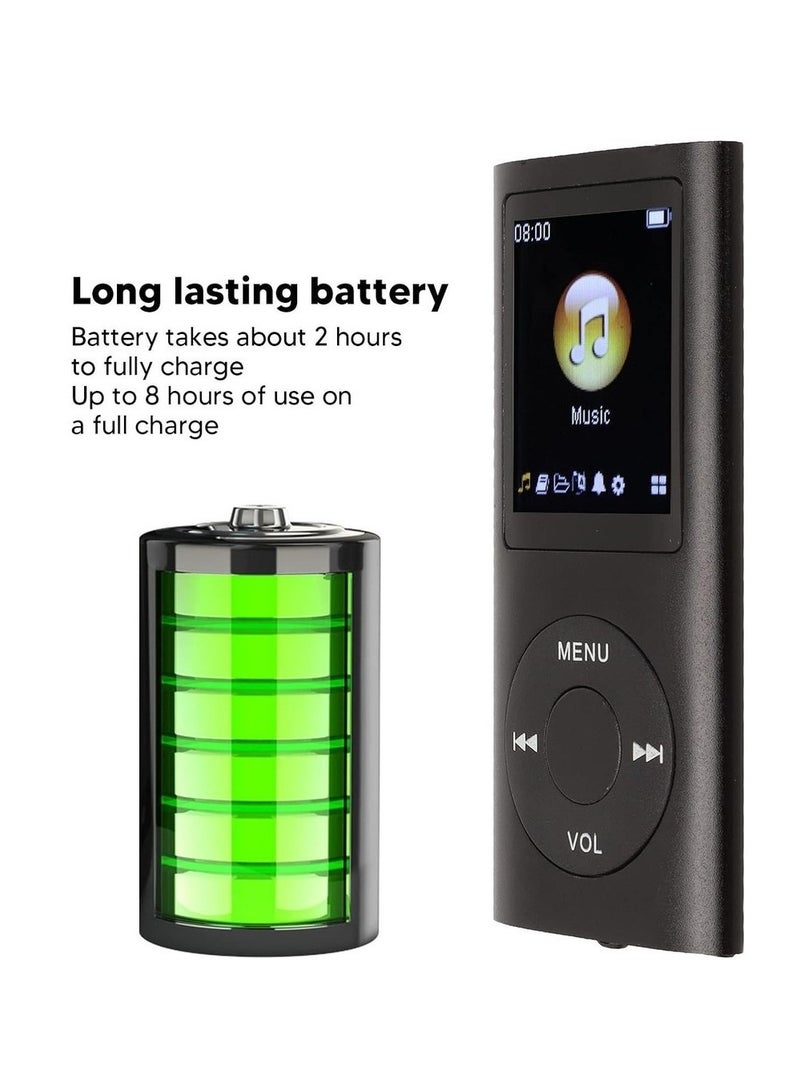 MP3 Player Music Player Supports Up To 64GB Slim Classic Digital 1 8in LCD Screen Mini USB Port With FM Radio Voice Recorder Speaker Lossless Sound Earphones Included (Black)  - Image 3