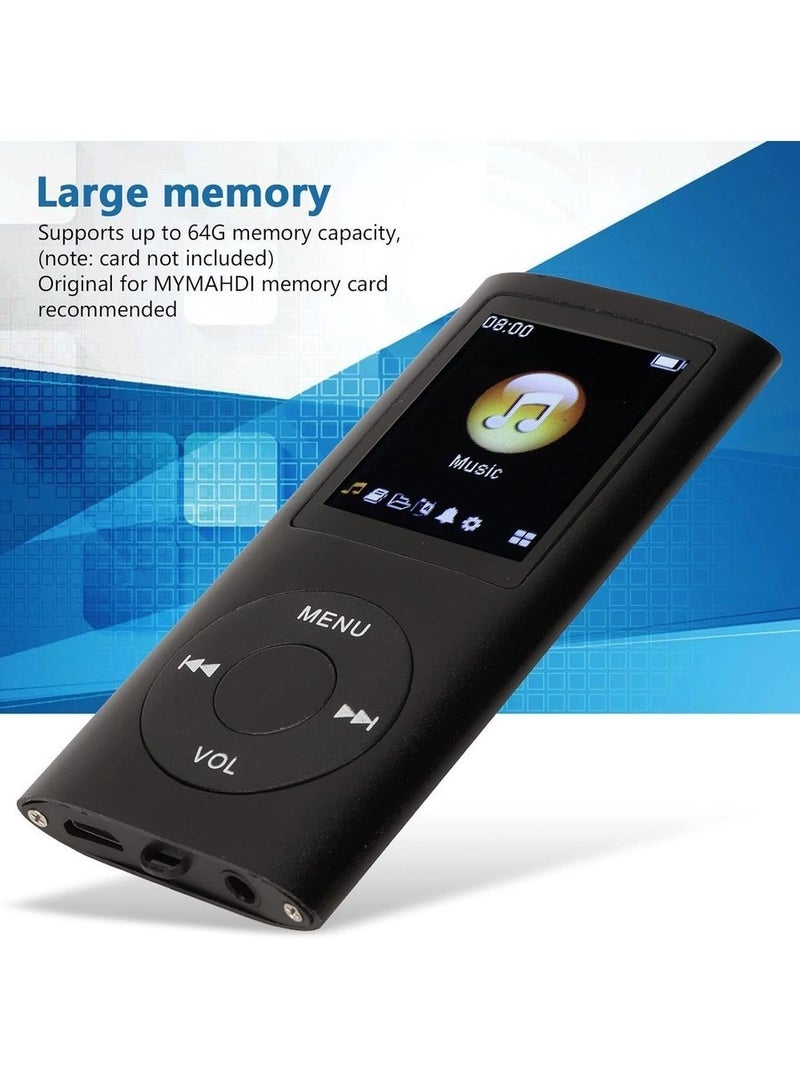 MP3 Player Music Player Supports Up To 64GB Slim Classic Digital 1 8in LCD Screen Mini USB Port With FM Radio Voice Recorder Speaker Lossless Sound Earphones Included (Black)  - Image 4