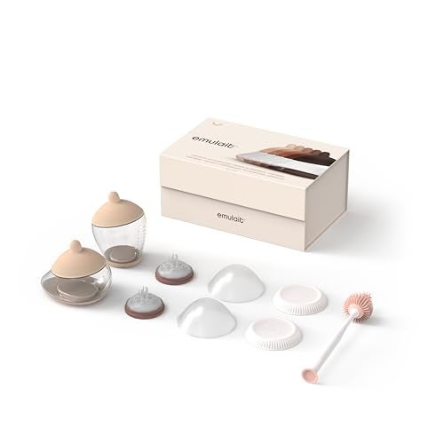 Emulait Baby Bottle Starter Kit Includes 2 Bottles 2 Nipples 2 Caps 2 Lids 2 Responsive Flow Valves, Cleaning Brush - Fair - Shape 1-RFV - Image 1