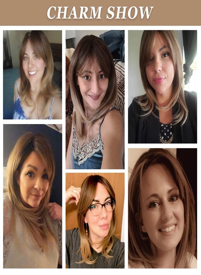 HAIRCUBE Ombre Brown Wigs for Women Shoulder Length Wigs Charming Long Curly Wigs with Bangs Daily Use - Image 4