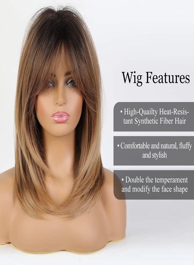 HAIRCUBE Ombre Brown Wigs for Women Shoulder Length Wigs Charming Long Curly Wigs with Bangs Daily Use - Image 3