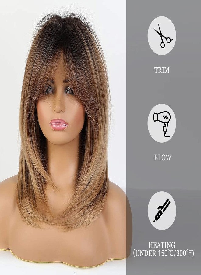 HAIRCUBE Ombre Brown Wigs for Women Shoulder Length Wigs Charming Long Curly Wigs with Bangs Daily Use - Image 5