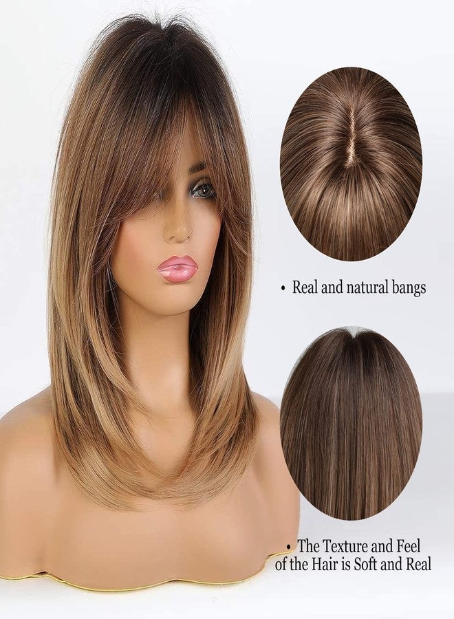 HAIRCUBE Ombre Brown Wigs for Women Shoulder Length Wigs Charming Long Curly Wigs with Bangs Daily Use - Image 2