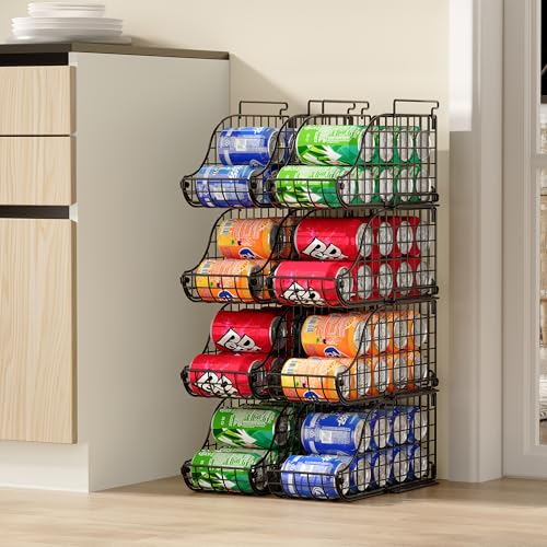 Sonyabecca 4-Pack Stackable Canned Food Organizer with Handles for Kitchen, Soda Can Organizer for Pantry Shelves, Wire Cabinet Shelf for Can Storage, Foldable Soda Dispenser, Patent Pending, Black - Image 3