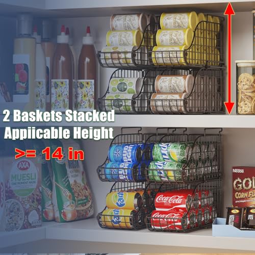 Sonyabecca 4-Pack Stackable Canned Food Organizer with Handles for Kitchen, Soda Can Organizer for Pantry Shelves, Wire Cabinet Shelf for Can Storage, Foldable Soda Dispenser, Patent Pending, Black - Image 2