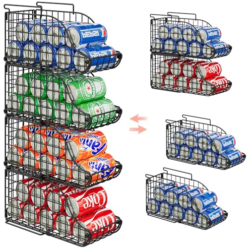 Sonyabecca 4-Pack Stackable Canned Food Organizer with Handles for Kitchen, Soda Can Organizer for Pantry Shelves, Wire Cabinet Shelf for Can Storage, Foldable Soda Dispenser, Patent Pending, Black - Image 5