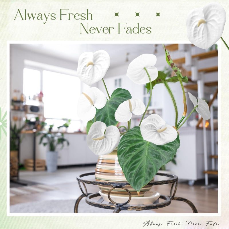 Hanaive 20 Pcs Artificial Anthurium Flowers 23.6 Inch Fake Anthurium Flowers for DIY Vase Bouquets Centerpiece Arrangements Wedding Bridal Shower Party Home Decor(White) - Image 5
