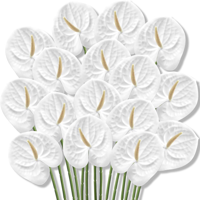 Hanaive 20 Pcs Artificial Anthurium Flowers 23.6 Inch Fake Anthurium Flowers for DIY Vase Bouquets Centerpiece Arrangements Wedding Bridal Shower Party Home Decor(White) - Image 1