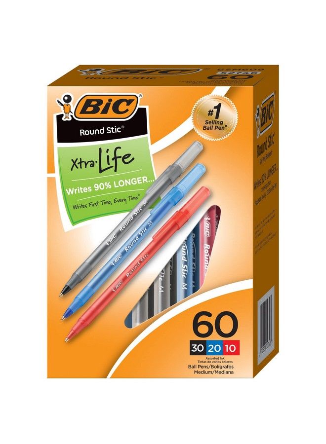Bic أقلام حبر جاف ® Round Stic® Xtra Life بقطر 1.0 مم بألوان متنوعة - عبوة من 60 قلم - Image 3