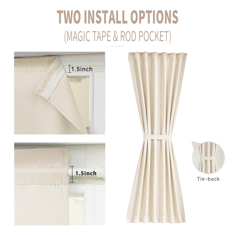Vatge French Door Curtain Front Door Curtains For Glass Window Sidelight Curtains For Front Door  1 Panel  W12 X L72  Light Beige - Image 2