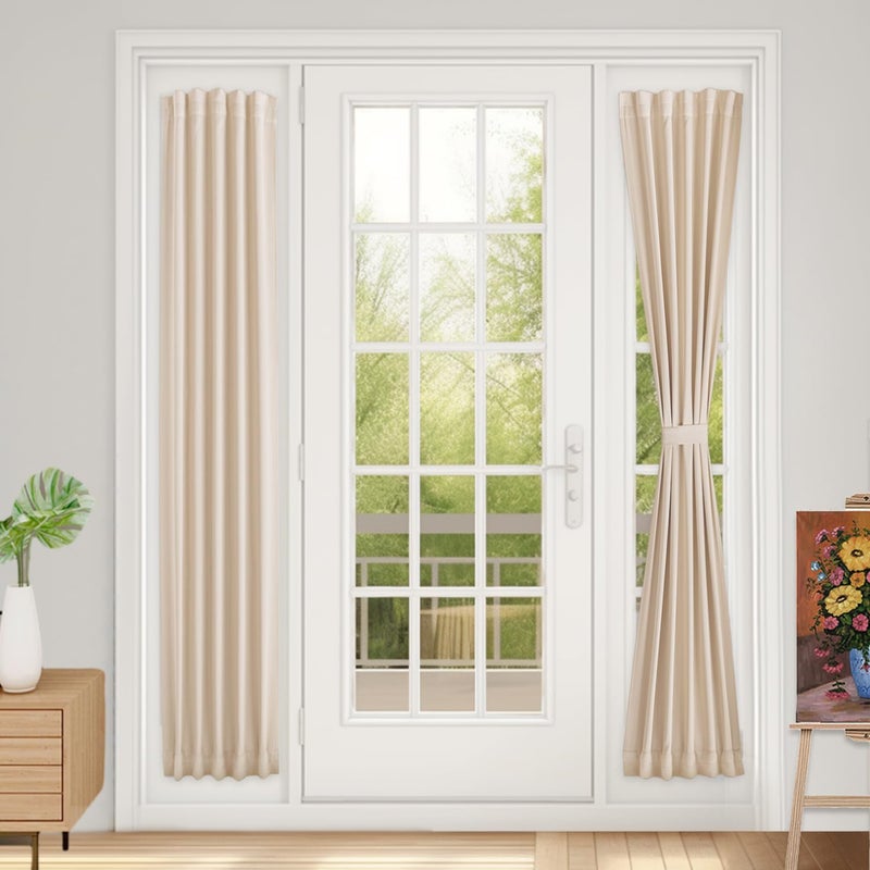 Vatge French Door Curtain Front Door Curtains For Glass Window Sidelight Curtains For Front Door  1 Panel  W12 X L72  Light Beige - Image 1