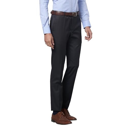 Raymond Men's Slim Fit Formal Trousers, Poly-Viscose Lycra Blend, Solid Pattern | Dark Grey - Image 2
