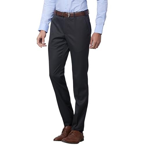 Raymond Men's Slim Fit Formal Trousers, Poly-Viscose Lycra Blend, Solid Pattern | Dark Grey - Image 3