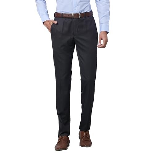 Raymond Men's Slim Fit Formal Trousers, Poly-Viscose Lycra Blend, Solid Pattern | Dark Grey - Image 1