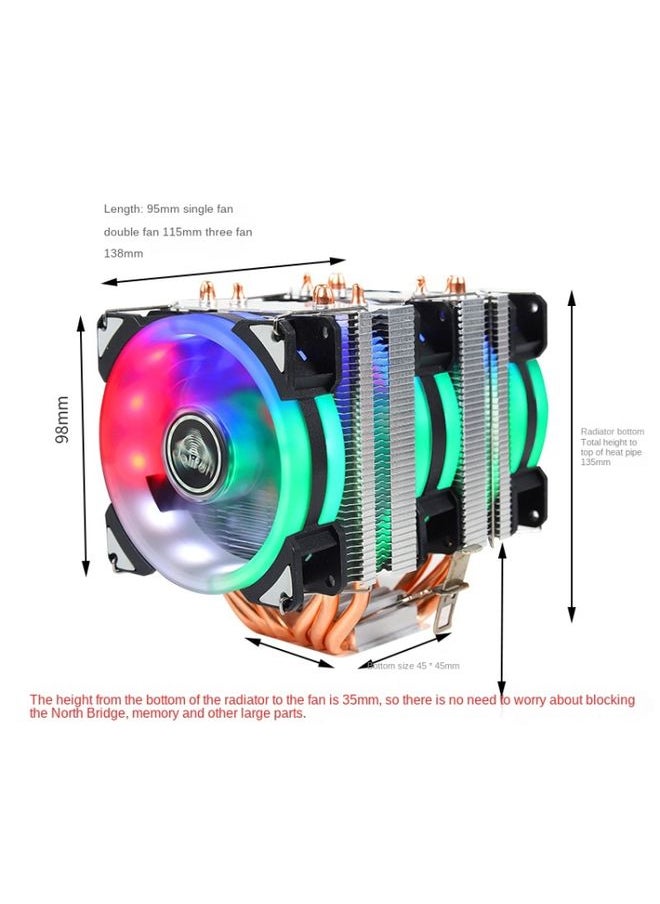 BURAQ - Desktop Computer Double Copper Tube CPU Radiator Super Quiet Color Light 3-pin Double Fan - Image 1