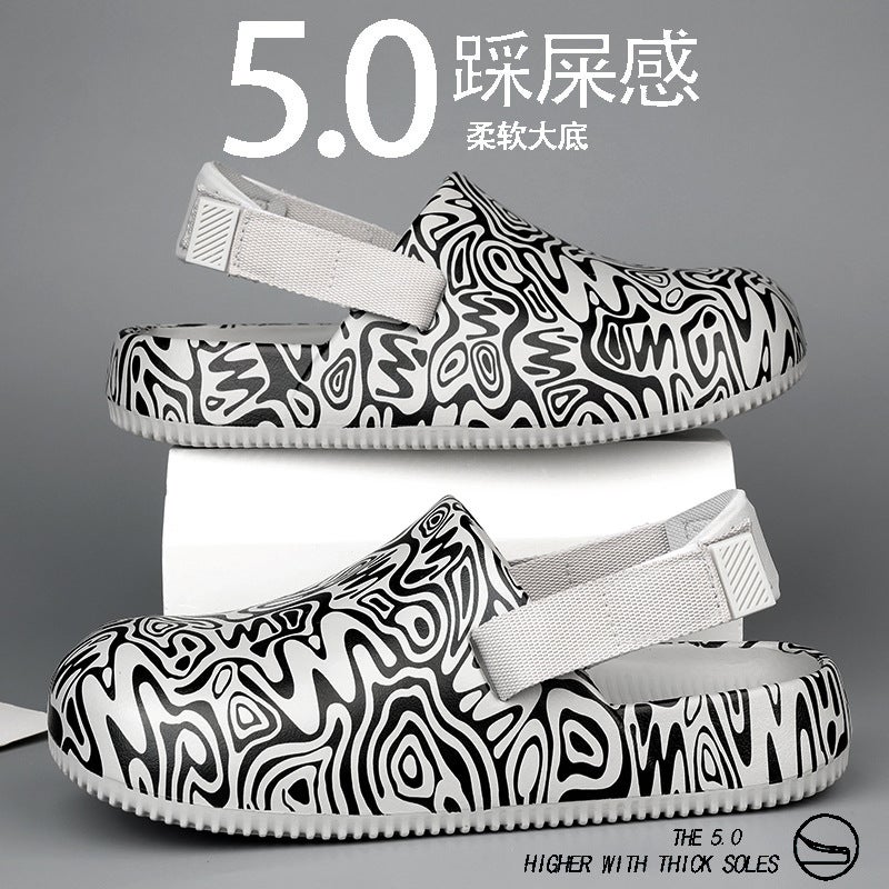Toe-Toe Two-Wear Cool Graffiti Fashion Street Style Toe-Toe Sandals Non-Slip Soft Sole Vacation Beach Shoes Men Summer - Image 4