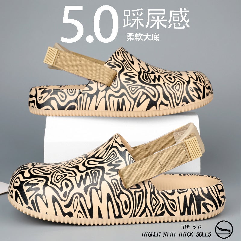 Toe-Toe Two-Wear Cool Graffiti Fashion Street Style Toe-Toe Sandals Non-Slip Soft Sole Vacation Beach Shoes Men Summer - Image 3