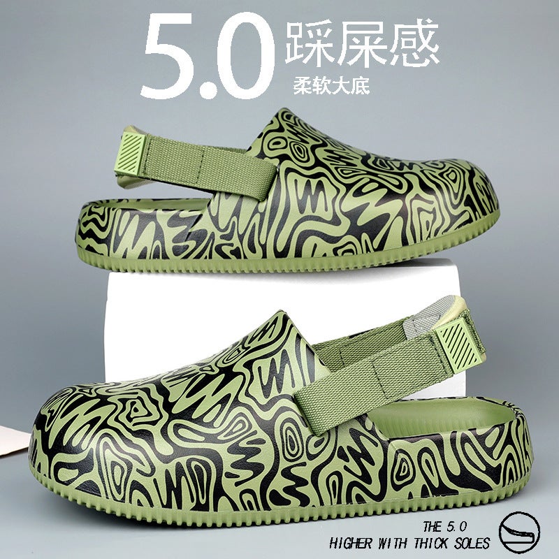 Toe-Toe Two-Wear Cool Graffiti Fashion Street Style Toe-Toe Sandals Non-Slip Soft Sole Vacation Beach Shoes Men Summer - Image 2