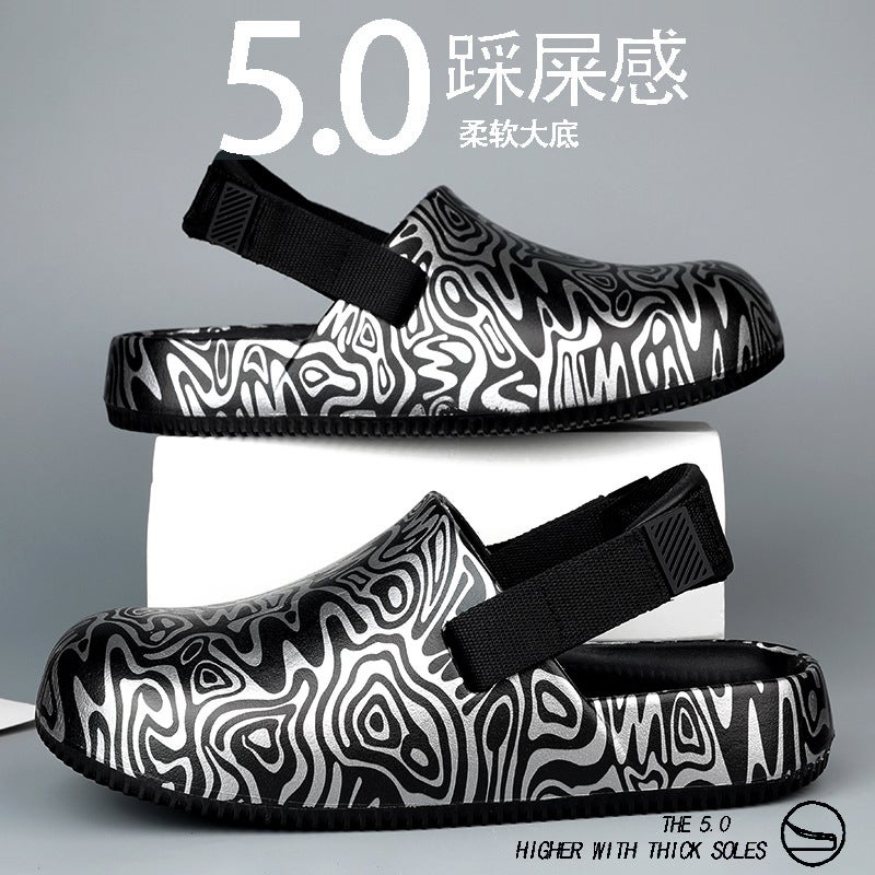Toe-Toe Two-Wear Cool Graffiti Fashion Street Style Toe-Toe Sandals Non-Slip Soft Sole Vacation Beach Shoes Men Summer - Image 1