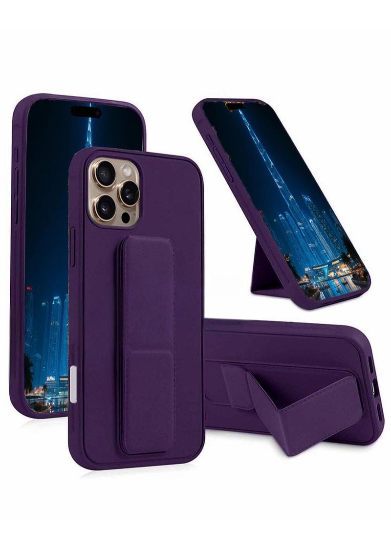 BORTONY iPhone 16 Pro Case Cover Back Stand with Magnet Holder Premium Silicone Vertical and Horizontal Hand Strap Grip Case Shockproof Protective Cover For Apple  iPhone 16 Pro - Image 1