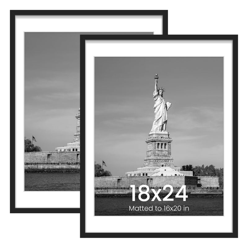 ENJOYBASICS 18x24 Picture Frame, Display Poster 16x20 with Mat or 18 x 24 Without Mat, Wall Gallery Photo Frames, Black, 2 Pack - Image 1