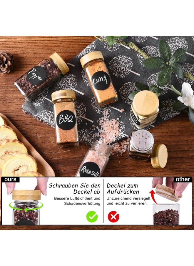 ماركة غير محددة ١٢ برطمان توابل من ميوركلي مع ملصقات، برطمانات توابل زجاجية مربعة سعة ٤ أونصات مع أغطية خيزران محكمة الغلق وأغطية رج، حاويات توابل للطهي، مجموعة برطمانات توابل وزجاجات لرف التوابل ودرج الخزانة  - Image 4