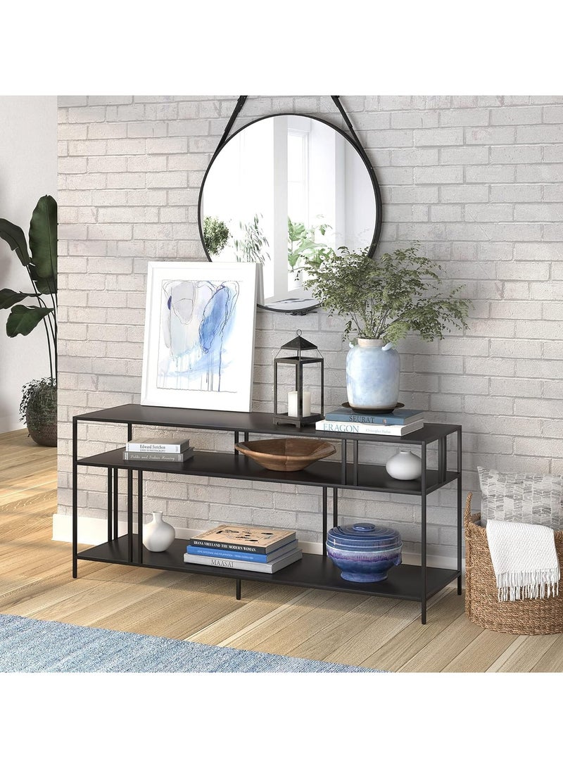 LINGWEI Metal TV Stand With Glass Shelves Black Console Table For Home Living room Bedroom - Image 1