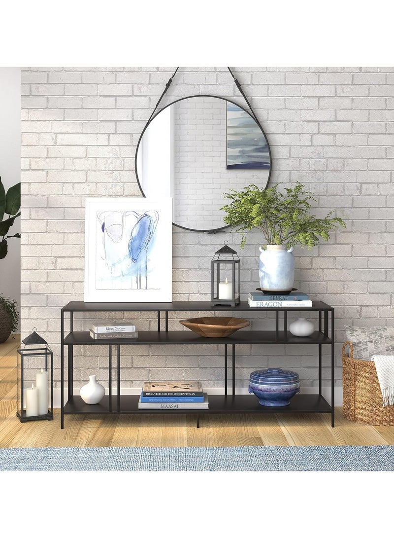 LINGWEI Metal TV Stand With Glass Shelves Black Console Table For Home Living room Bedroom - Image 2