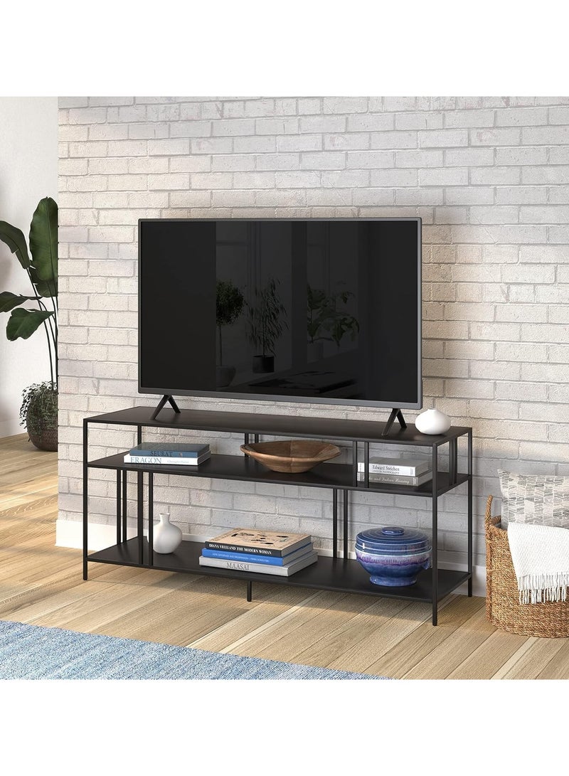 LINGWEI Metal TV Stand With Glass Shelves Black Console Table For Home Living room Bedroom - Image 3