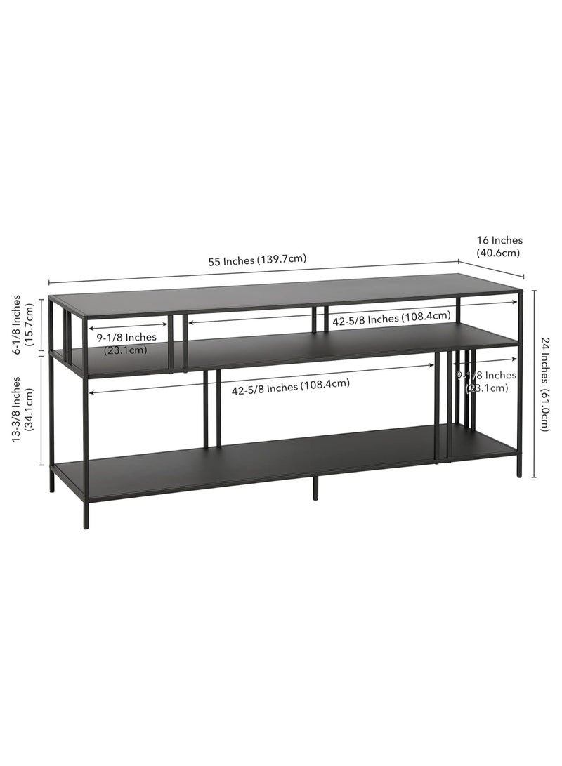 LINGWEI Metal TV Stand With Glass Shelves Black Console Table For Home Living room Bedroom - Image 4