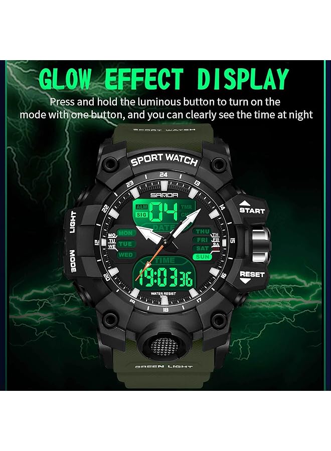 KASTWAVE Men Analog Sports Watch Led Digital Watch 5Atm Waterproof Electronic Stopwatch Large Dual Dial Time Easy To Read Outdoor Wrist Watch Tactical - Image 5