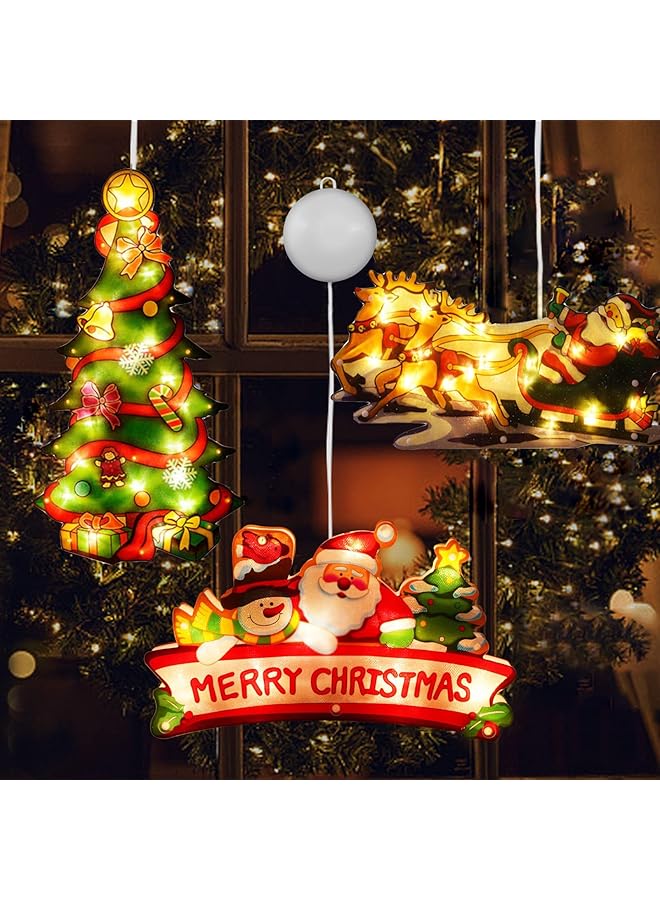 The Bros Christmas Decorations - 3 PCS LED Window Hanging Lights With Suction Cup for Xmas Tree, Fireplace, Door Decor - Image 1