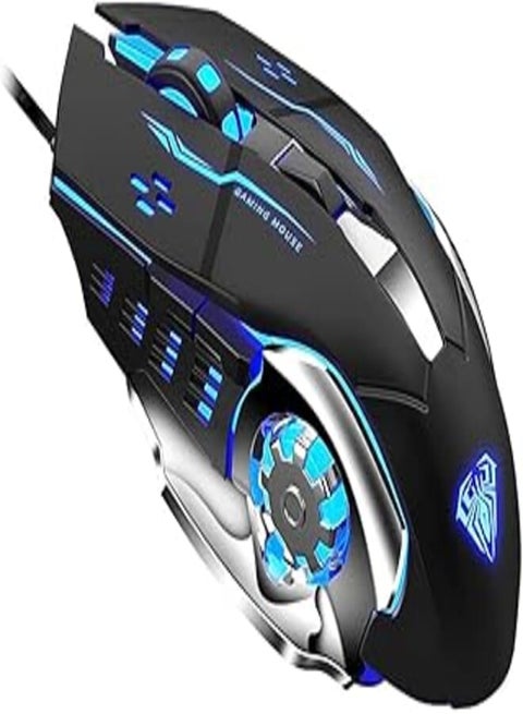 AULA S20 Gaming Mouse, Wired USB Computer Mouse with RGB LED Backlit, DPI Adjustable, PC Gaming Mice with 6 Programmable Macro Buttons for Desktop, Laptop, PC, Mac - Black