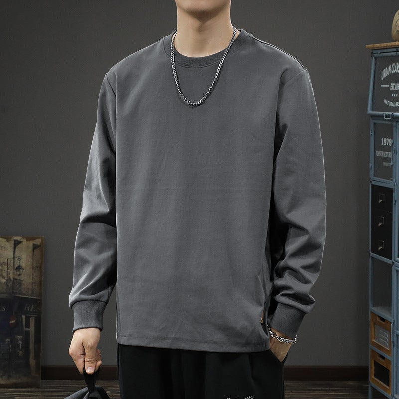 Autumn New American Heavy Long-Sleeved T-Shirt Men'S Loose Plus Size Casual Coffee Crewneck Base Shirt Sweater - Image 1