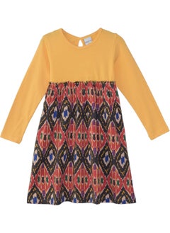 Lovetti Melon Yellow Kilim Pattern Girl Long Sleeve Dress  - Image 1