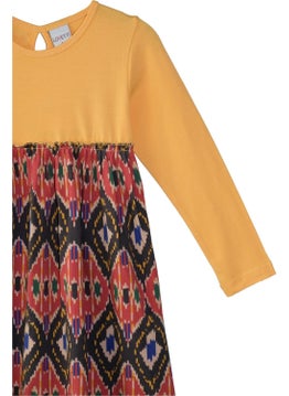 Lovetti Melon Yellow Kilim Pattern Girl Long Sleeve Dress  - Image 2
