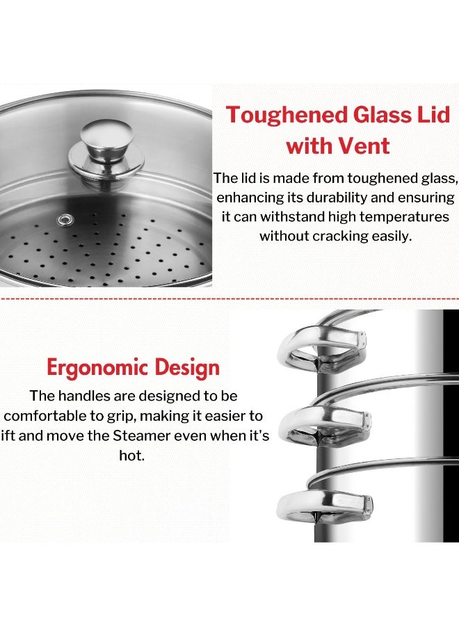VINOD Stainless Steel 3 Tier/Momo/Modak Maker/Vegetable Steamer with Glass Lid & Riveted Handles  - Image 3
