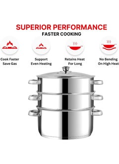 VINOD Stainless Steel 3 Tier/Momo/Modak Maker/Vegetable Steamer with Glass Lid & Riveted Handles  - Image 4