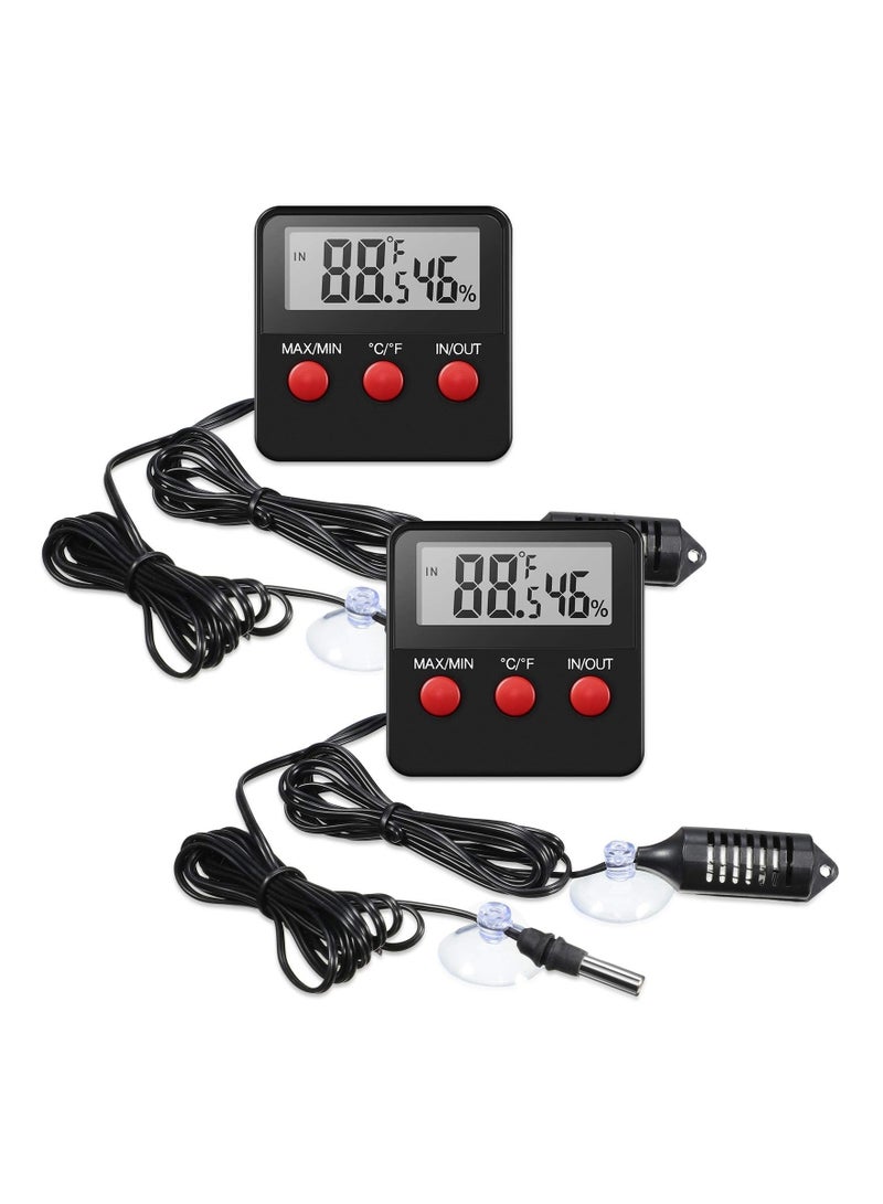 Y&D Thermometer 2 Pcs Reptile and Humidity Gauge Terrarium Hygrometer with Probes Indoor Outdoor Digital Pet Temperature for Reptiles Keeping - Image 1