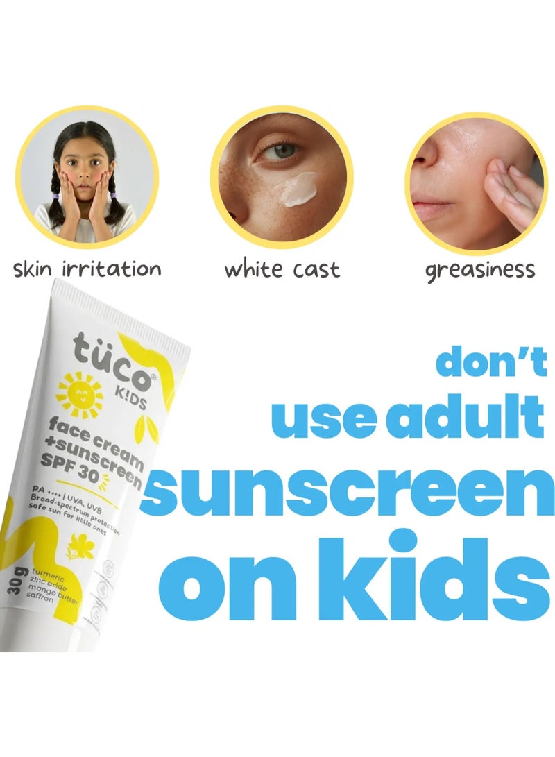 Tuco® Kids 2 in 1 Face Cream + Sunscreen SPF 30 with Saffron oil for Kids | Ages 2-5, 5-10, 10-15 | UVA/UVB PA++++ | Broad Spectrum | Benzophenone- 3, Avobenzone Free | 30 gm (Pack of 2) - Image 3