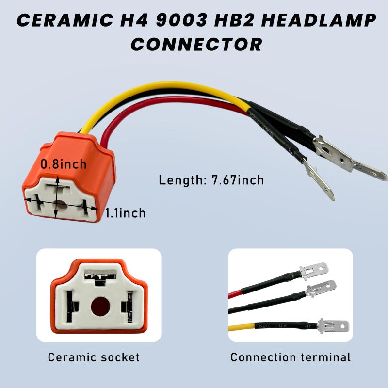 Suvnie 2 Pcs H4 Hb2 9003 Wiring Harness Headlight Socket  16Awg Ceramic Headlight Connector  Pigtail Socket Female Plug  Headlight Fog Light Retrofit Car Accessories For Truck Boat - Image 2