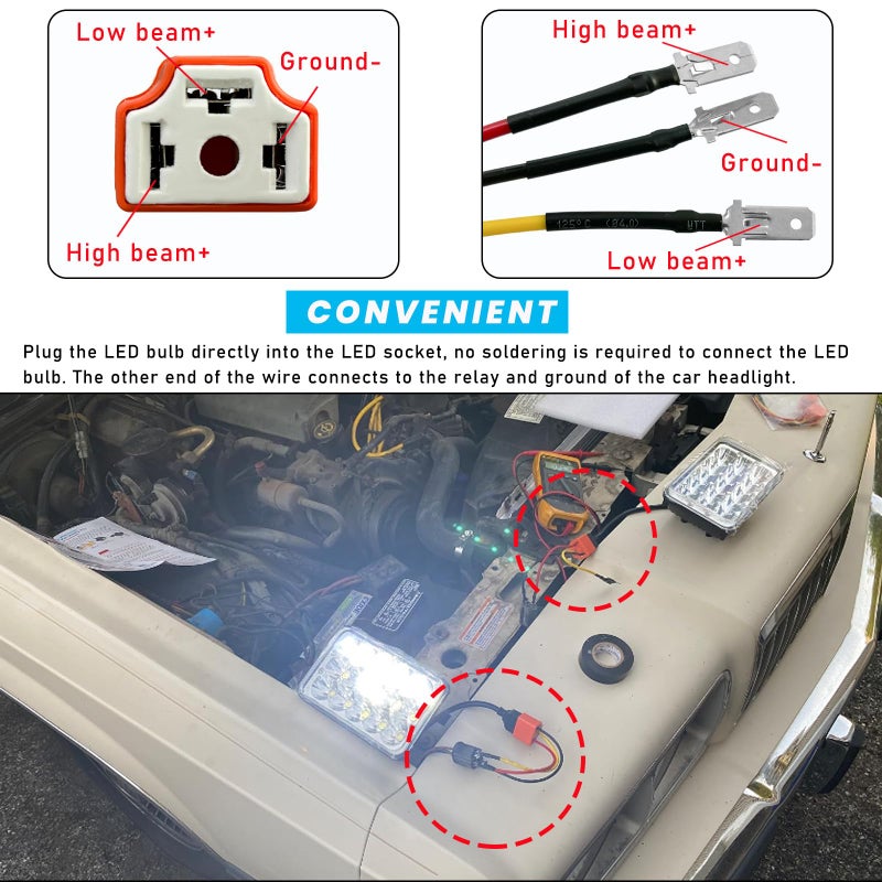 Suvnie 2 Pcs H4 Hb2 9003 Wiring Harness Headlight Socket  16Awg Ceramic Headlight Connector  Pigtail Socket Female Plug  Headlight Fog Light Retrofit Car Accessories For Truck Boat - Image 3