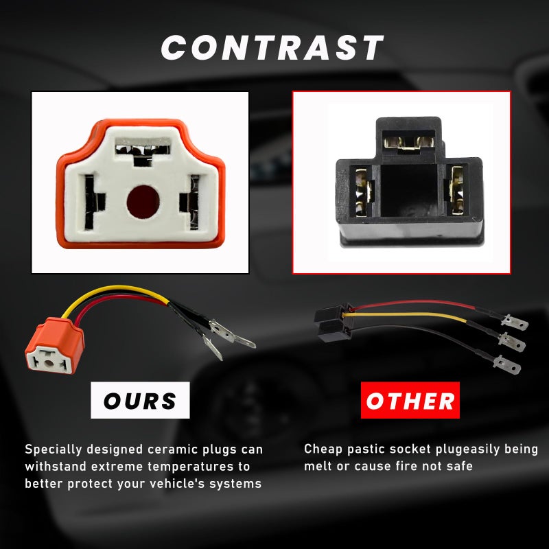 Suvnie 2 Pcs H4 Hb2 9003 Wiring Harness Headlight Socket  16Awg Ceramic Headlight Connector  Pigtail Socket Female Plug  Headlight Fog Light Retrofit Car Accessories For Truck Boat - Image 5