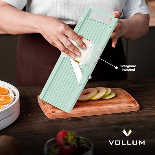 Vollum Narrow Handheld Mandoline Slicer for Kitchen – Professional Slicer Vegetable Cutter Japanese Mandoline Slicer with Interchangeable Stainless Steel Blades – Food Manual Slicer - Image 3
