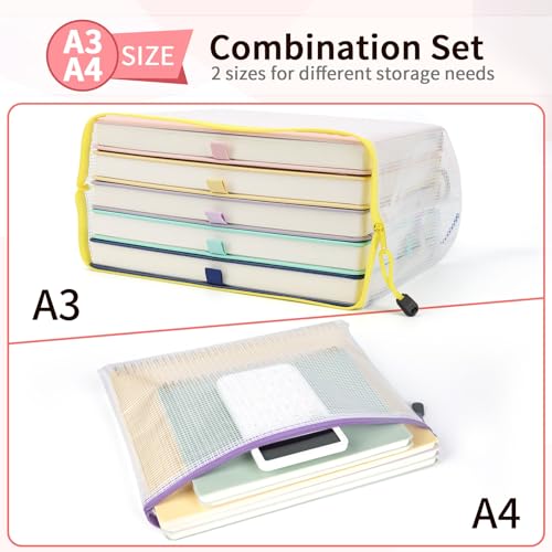 Umriox Mesh Zipper Pouch Bags A3A4 12 Colors 24 Packs Large Storage Bags Zipper Bags for Office Supplies Travel Accessories and Board Games Storage - Image 3